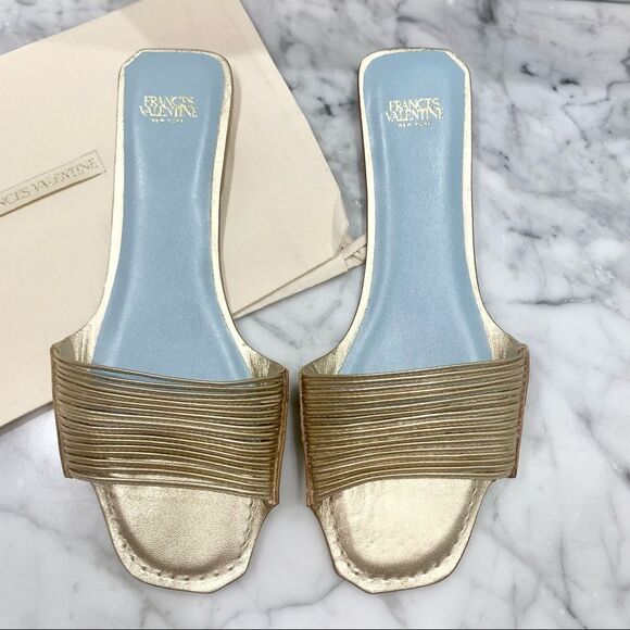 NEW✨ Frances Valentine Strappy Gold Slides Sandals - Picture 7 of 8